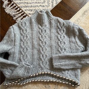 Zara Gray Cable Knit Turtleneck Sweater